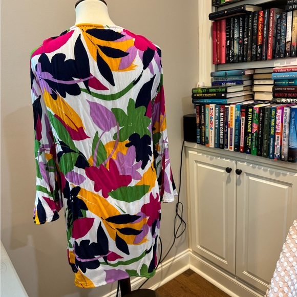 Anne Cole Lush Garden Bell Sleeve Drawstring Tunic Coverup bundle w/bathing suit - Picture 4 of 7